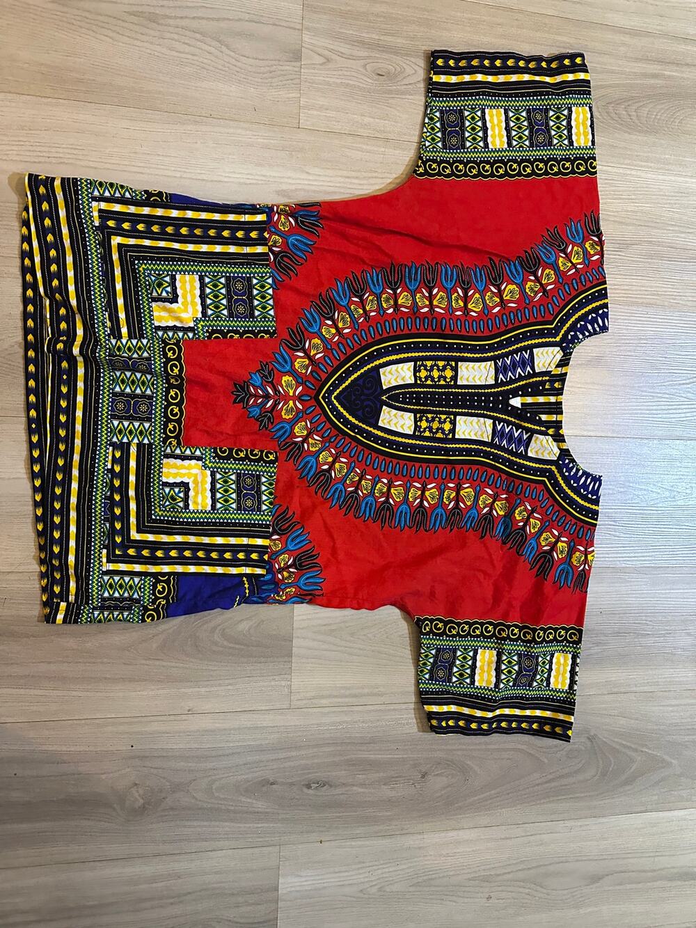 Vintage 90s African Print Dashiki Tunic Shirt Medium Red 100% Cotton